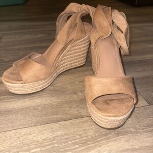 Women's Tan Wedge Sandals with tie ankle size 6.5